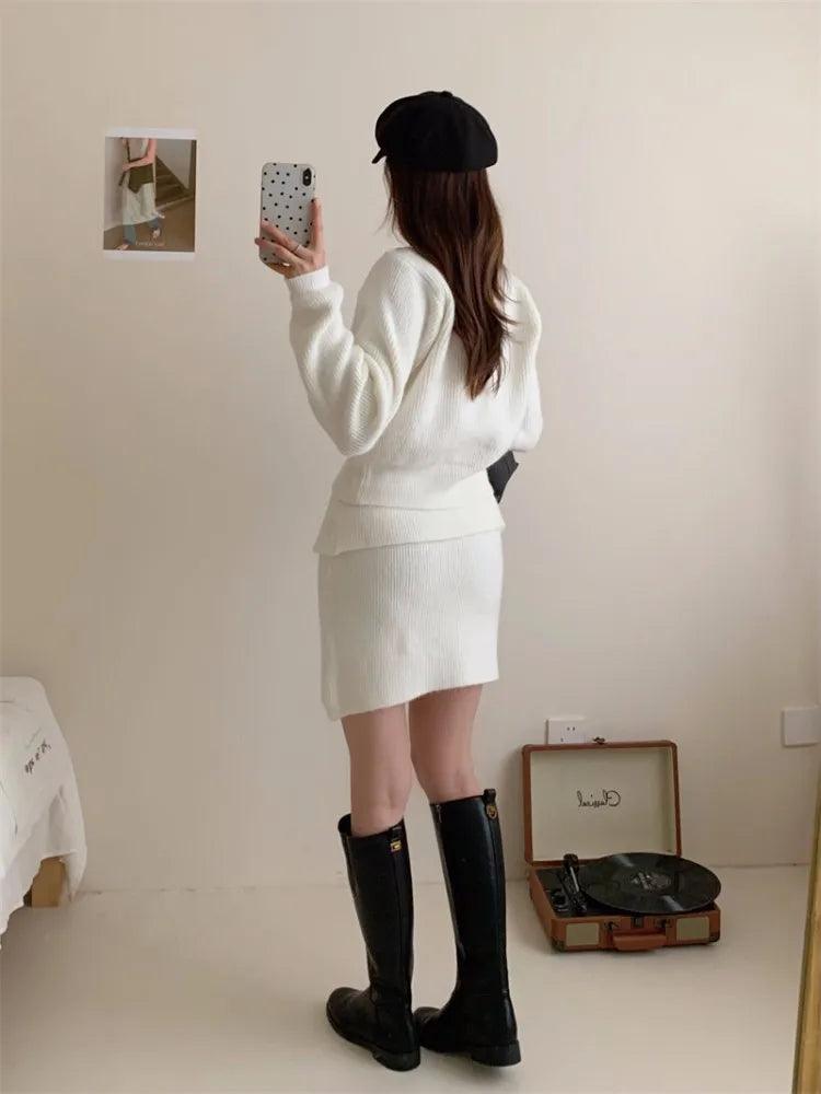 Double Zipper Sweater & High-Waisted Skirt Set