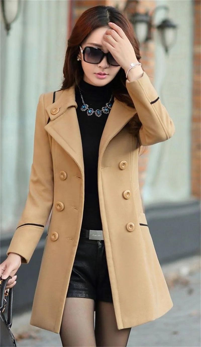 Korean Elegance: 2024 Long Double-Breasted Wool Coat - Trendy Mix