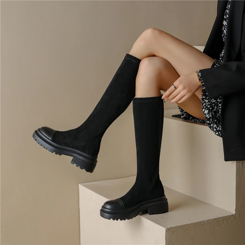 Autumn Winter Slim Stretch Knee-High Leather Boots