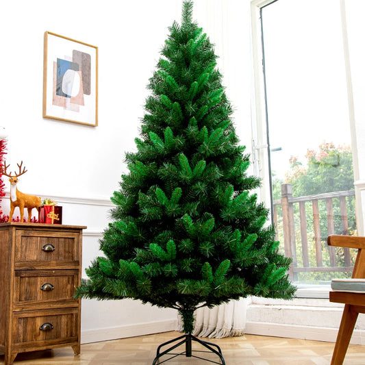 Green simulated Christmas tree for home decoration.