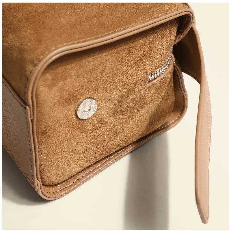 Coffee Matte Suede Tote – Luxury Winter Shoulder Bag in Two Sizes