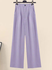 Women Summer Purple 3 Pieces Set Fashion Short Vest+long Sleeve Backless Chiffon Sunscreen Blouse+wide Leg Long Pants Sets - Trendy Mix