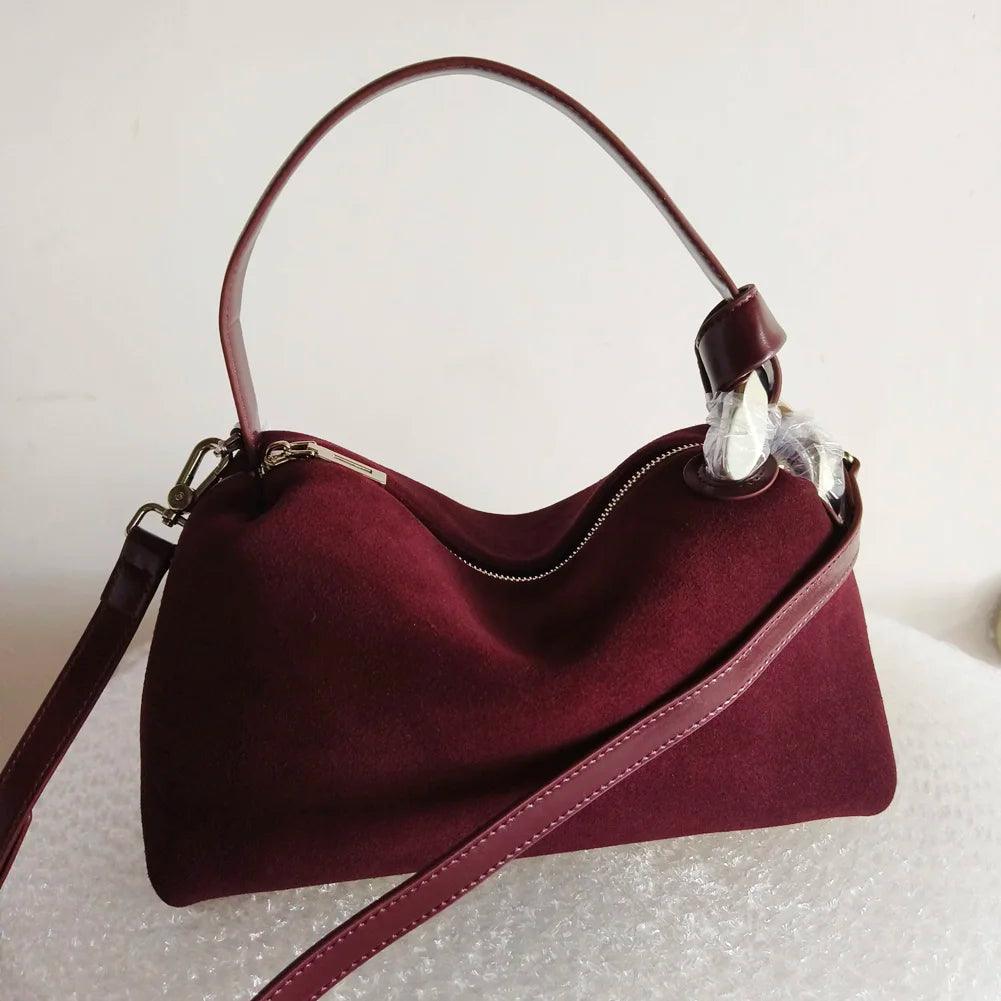 Upgraded Dark Red Coffee Suede Tote