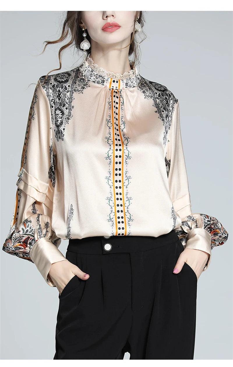 3XL Luxe Heritage Satin Blouse - Vintage Striped Button-Up Shirt for Women - Trendy Mix