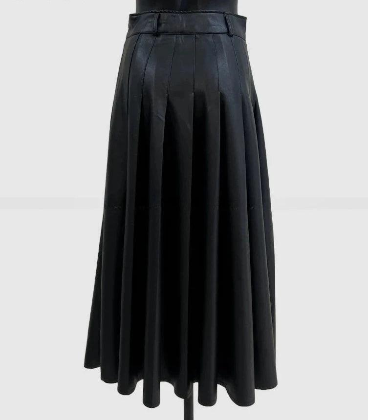 Fashion High Waist PU Leather Skirts Women Loose Pleated Skirts for Women