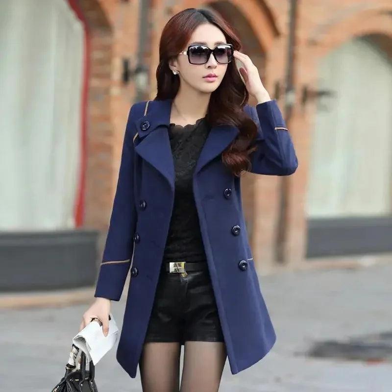 Korean Elegance: 2024 Long Double-Breasted Wool Coat - Trendy Mix