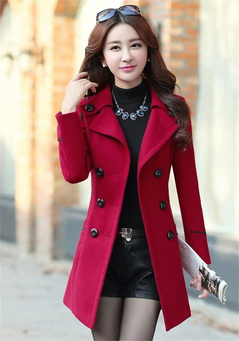 Korean Elegance: 2024 Long Double-Breasted Wool Coat - Trendy Mix