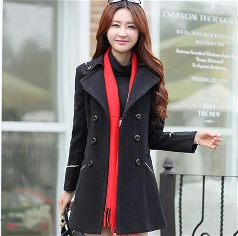 Korean Elegance: 2024 Long Double-Breasted Wool Coat - Trendy Mix