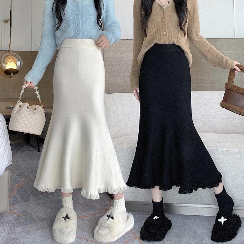 Tassel Fishtail Knit Skirt for Women