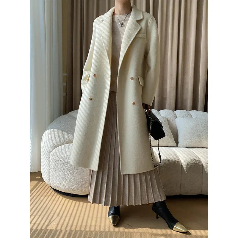 Fall and Winter Women Knitted Suit Fashion Commuter Knit Pullover Sweater Elastic Waist Pleated Long Skirt 2pcs Matching Set