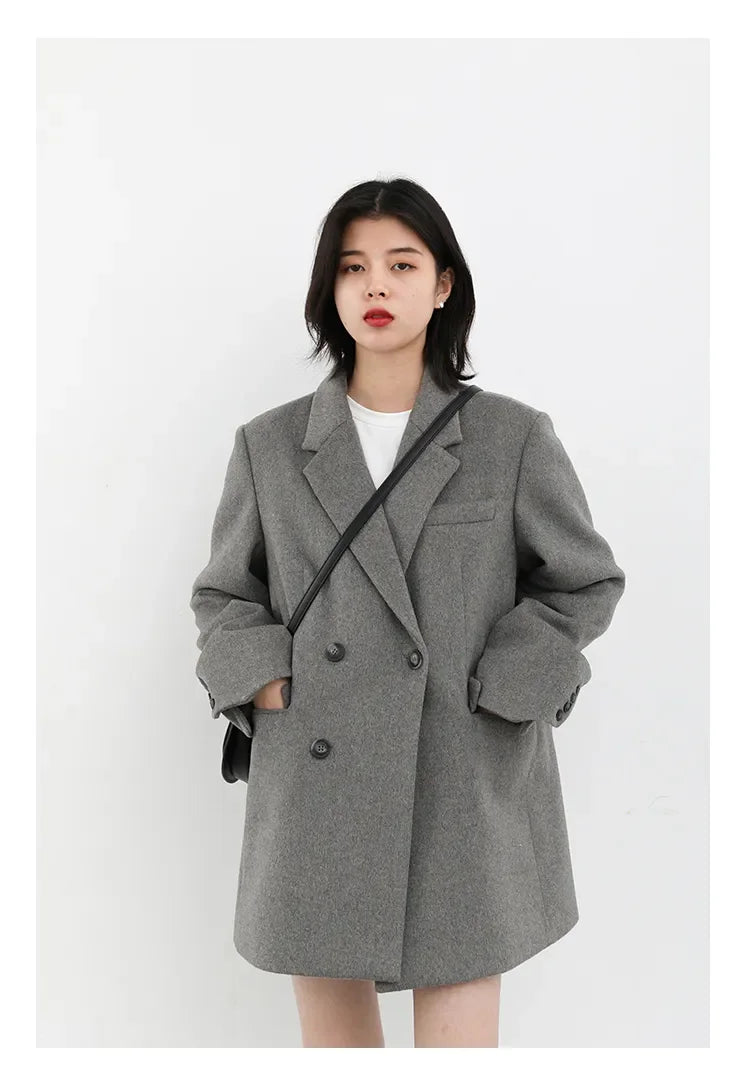 Chic Ven: 2024 Mid-Length Wool Blend Blazer Coat