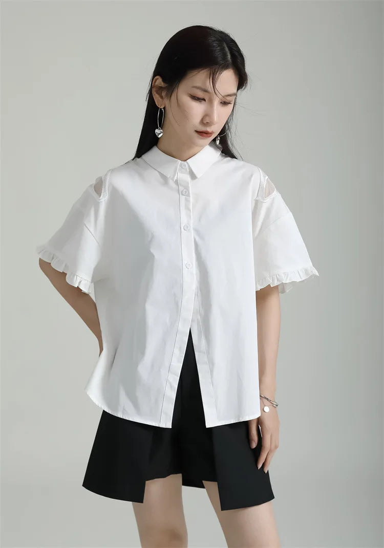 A Butterfly White Short Sleeved Shirt On Both Sides For Women's 2024 Summer New Design With Sense Of Niche Fashion