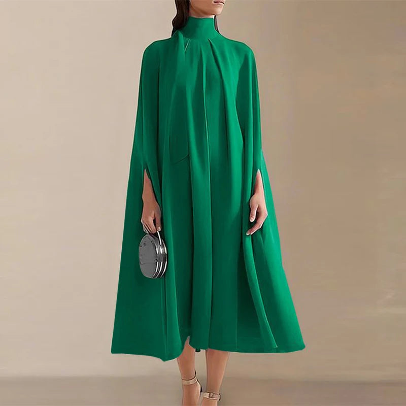 Evening Party Dress 2024 Elegant Midi Dress Fashion Women Bat Sleeve Turtleneck Sundress Casual Vetidos Loose Robe