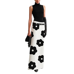 Elegant Floral Printed Split-Back H-line Skirts Womens Summer Fashion High Waisted Slim Fit Small Fresh Straight Skirt