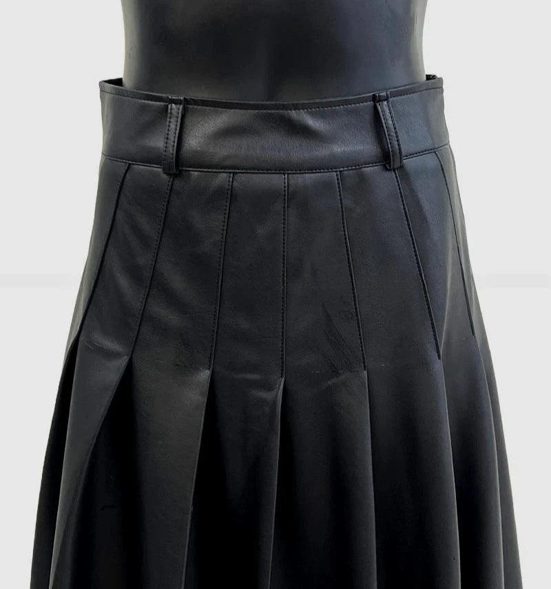 Fashion High Waist PU Leather Skirts Women Loose Pleated Skirts for Women