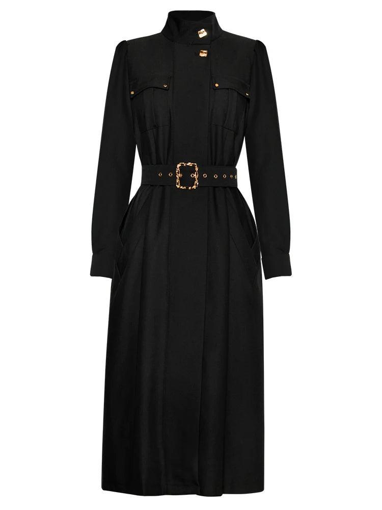 Black Vintage Trench Coat with Sashes