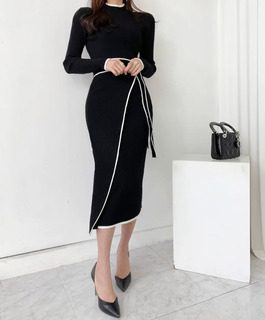 Long Sleeve Women Knitted Dress Autumn Korean Fashion Casual Knit