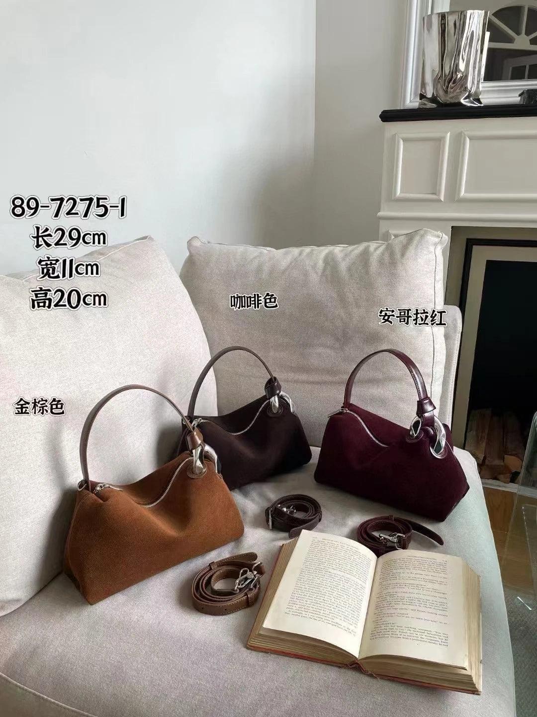 Upgraded Dark Red Coffee Suede Tote