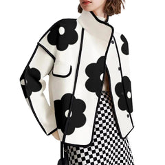 Elegant Flower Print Women Jackets For Women 2024 New Spring Long Sleeve Button Stand Collar Thin Coats Outerwears