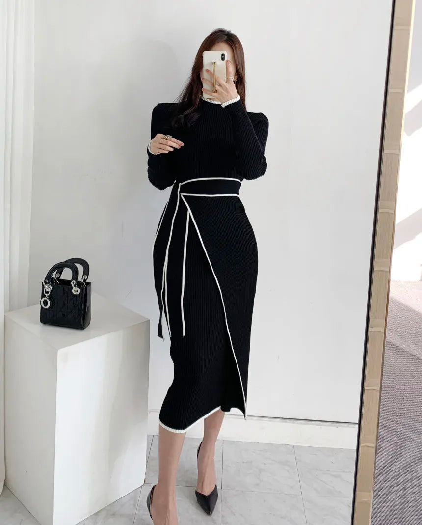 Long Sleeve Women Knitted Dress Autumn Korean Fashion Casual Knit