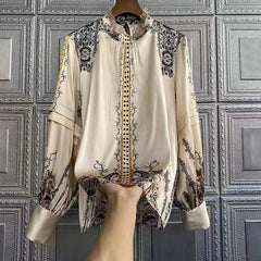 3XL Luxe Heritage Satin Blouse - Vintage Striped Button-Up Shirt for Women - Trendy Mix