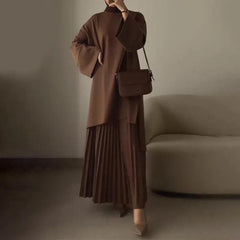 Women’s Round Neck Casual Top & Skirt Set - Trendy Mix
