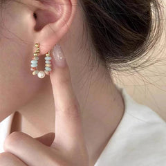 Pearl Elegance: Natural Stone Drop Earrings - Trendy Mix