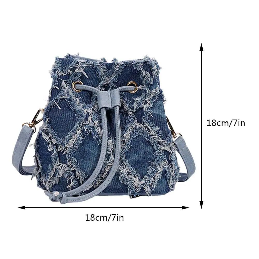 Trendy Denim Bucket Bag with Tassel Detailing - Trendy Mix