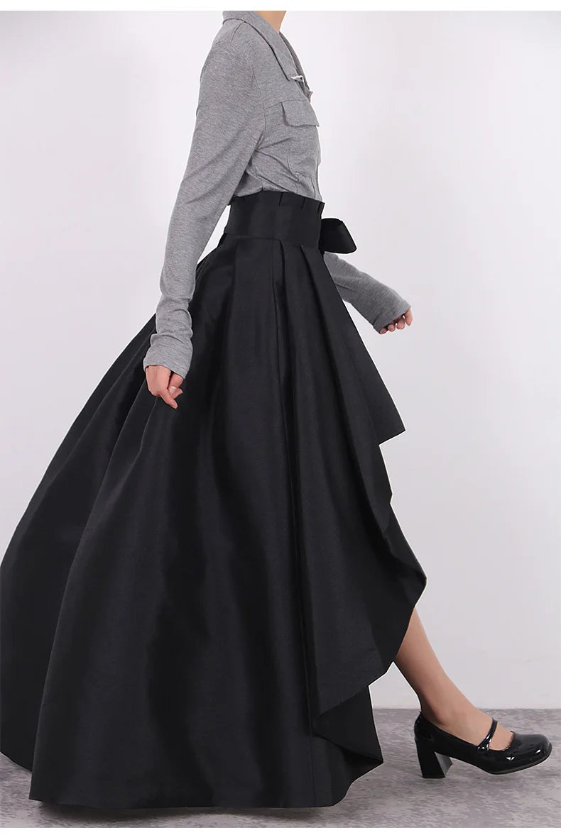 Women's Runway Fashion Spring Autumn Designer Irregular Black Skirt Female Winter Elastic High Waist A-line Skirt