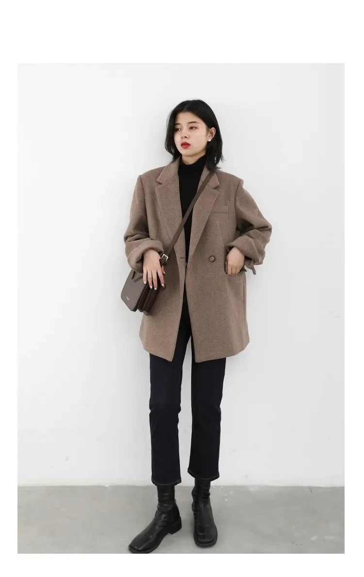 Chic Ven: 2024 Mid-Length Wool Blend Blazer Coat