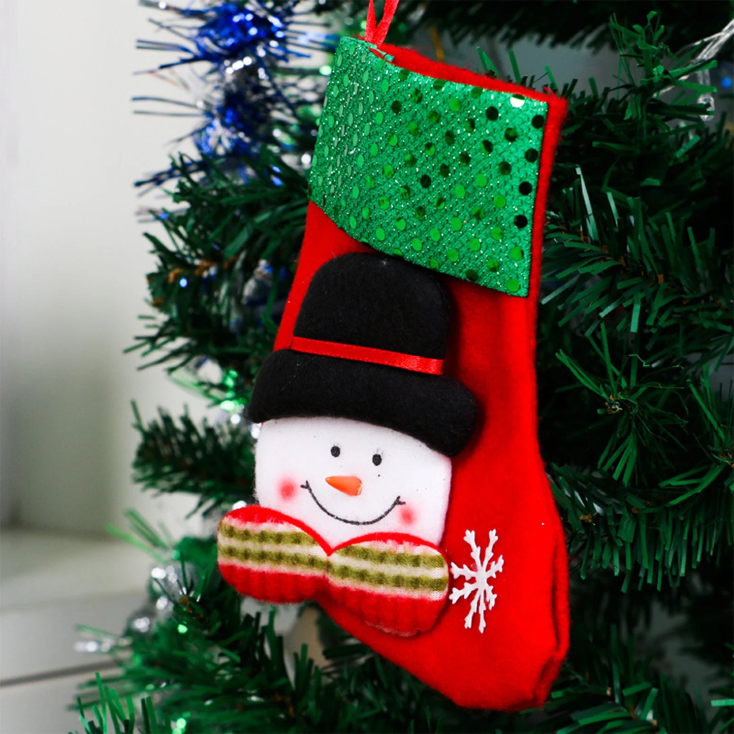 Santa Snowman Pattern Xmas Fireplace Hanging Stockings