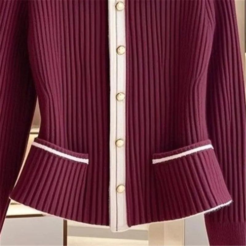 Wine Red Polo Knit Cardigan