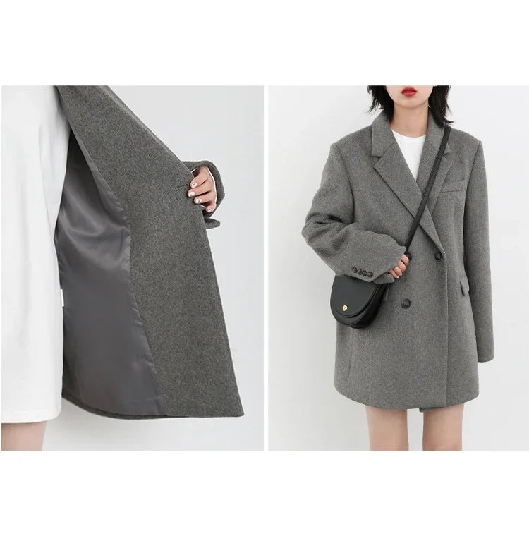 Chic Ven: 2024 Mid-Length Wool Blend Blazer Coat