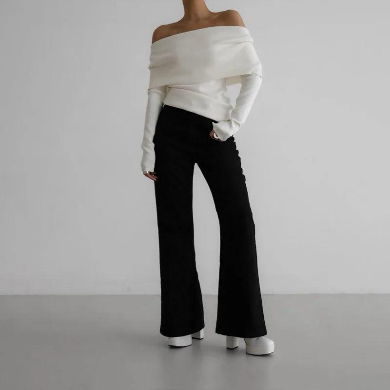 Off-Shoulder Knitted Sweater for Women