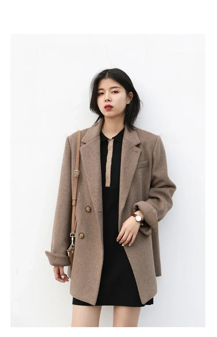 Chic Ven: 2024 Mid-Length Wool Blend Blazer Coat