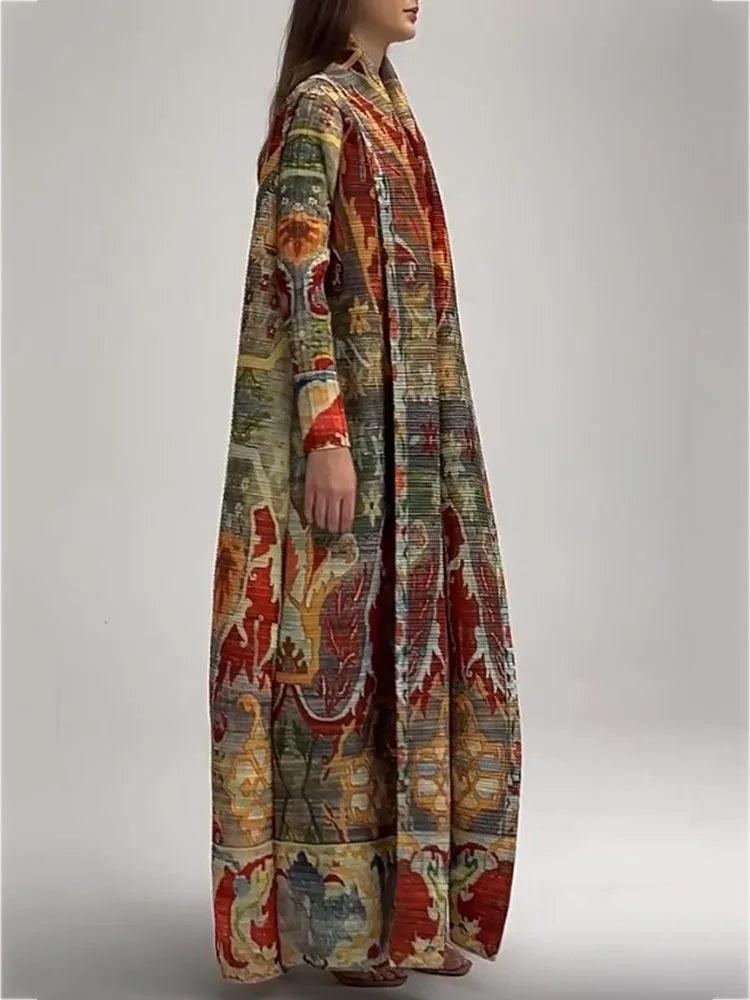 Retro Elegance: Long Printed Trench Coat - Trendy Mix