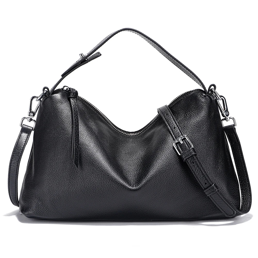 Elegant Genuine Leather Hobo Satchel Bag - Trendy Mix