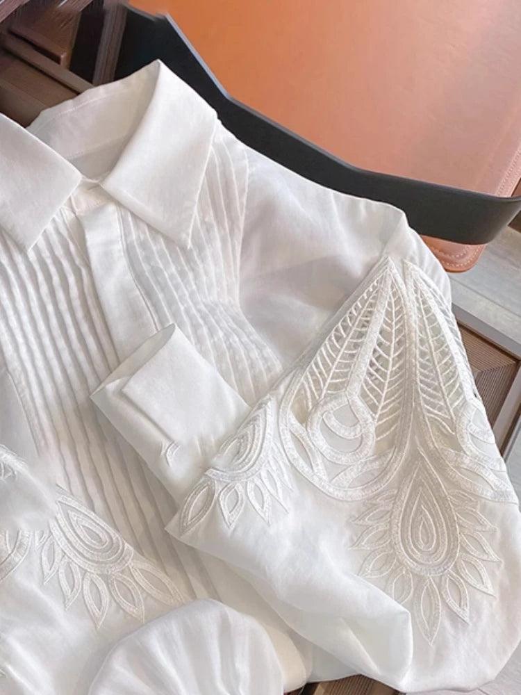 2024 White Embroidered Vintage Blouse - Trendy Mix