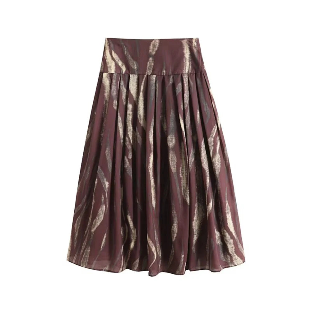 Retro Print High-Waist Holiday Skirt