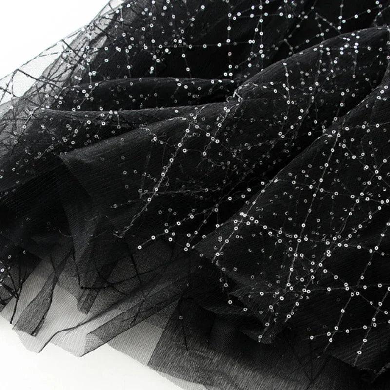 2024 Women's High Waist Sequin Tulle A-Line Skirt