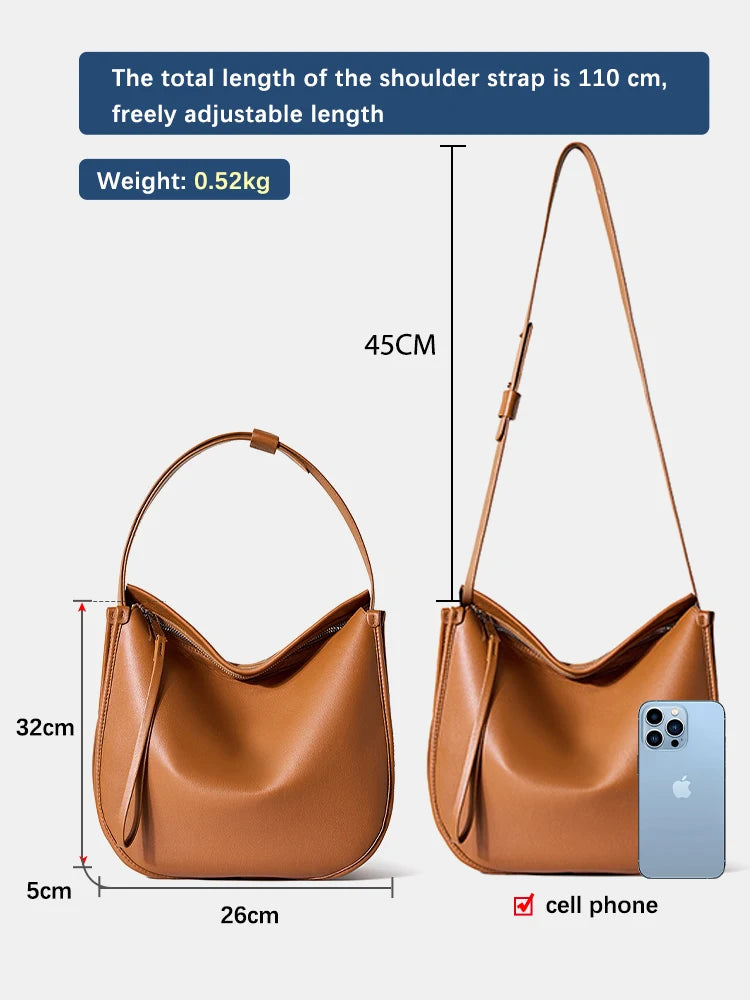 Classic Brown Leather Hobo Bag - Trendy Mix