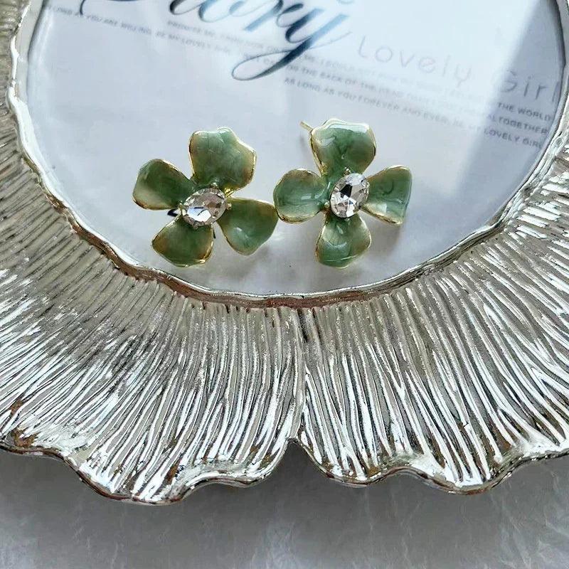 Green Flower Earrings - Trendy Mix