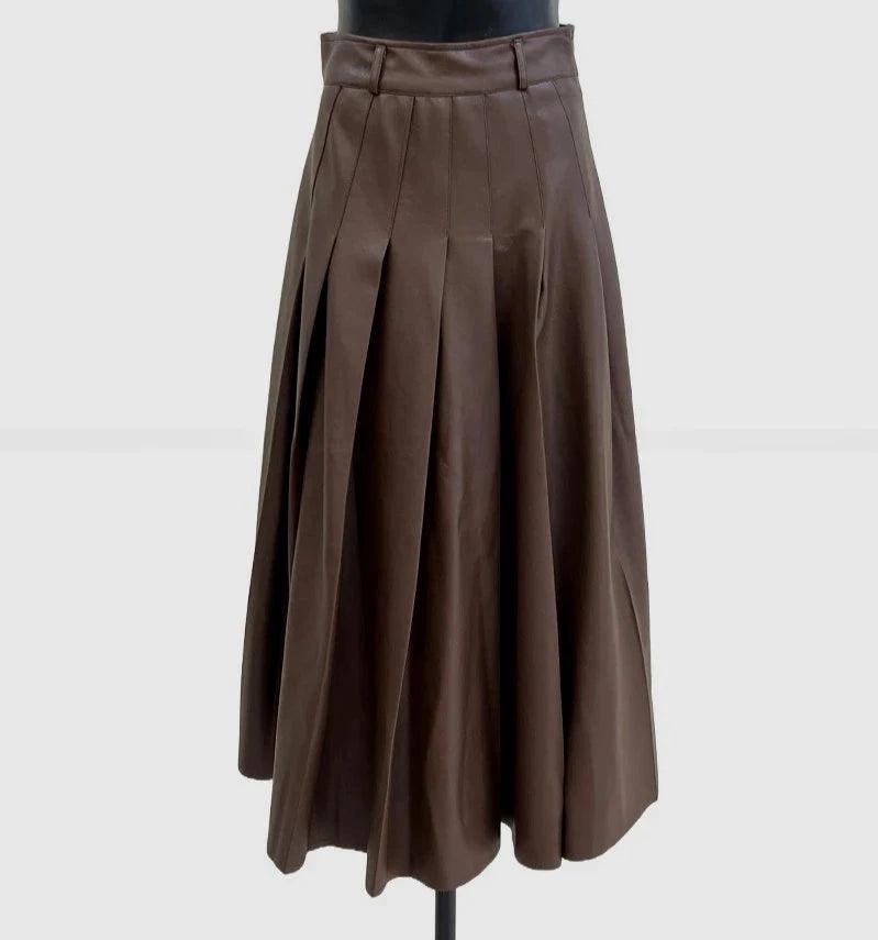 Fashion High Waist PU Leather Skirts Women Loose Pleated Skirts for Women