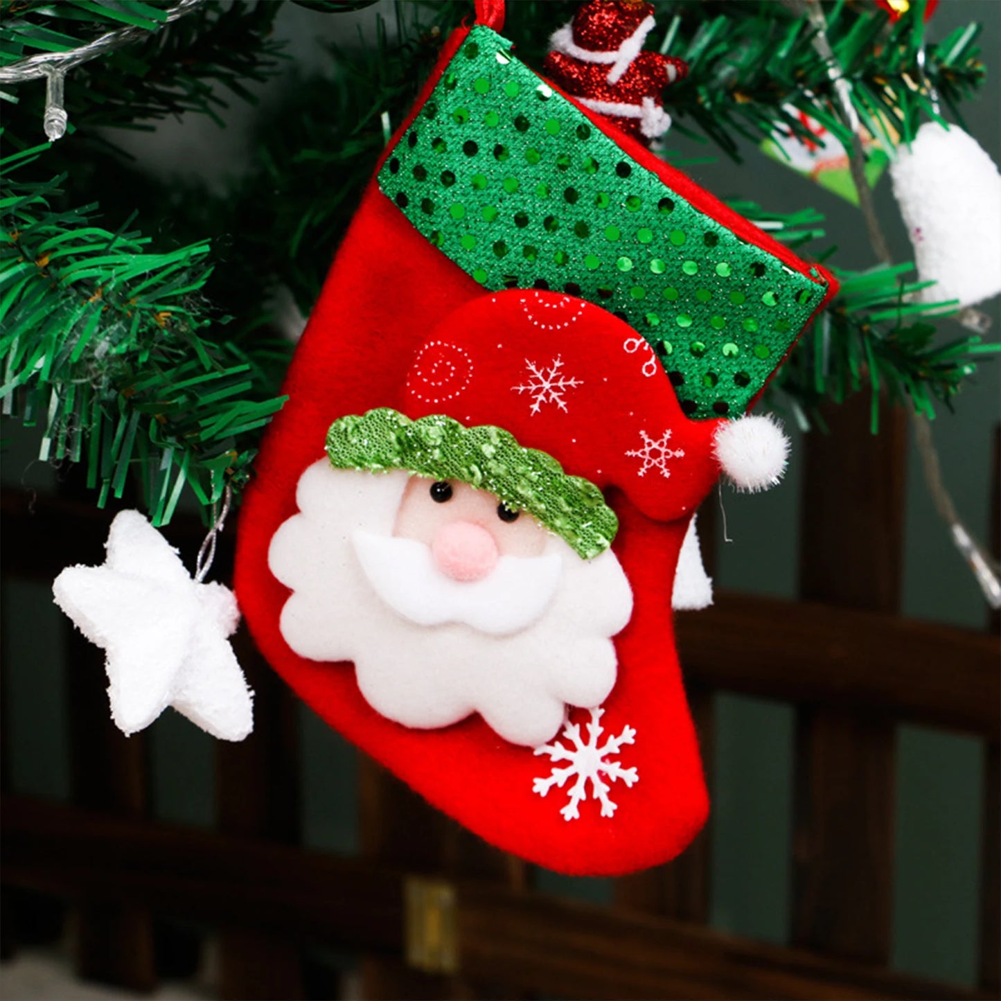 Santa Snowman Pattern Xmas Fireplace Hanging Stockings