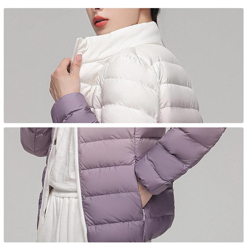 Woman  90% Duck Down Coats Winter Fashion Stand Collar Jacket Gradient Slim Fit Ultra Lightweight Keep Warm Daily Sports Jackets