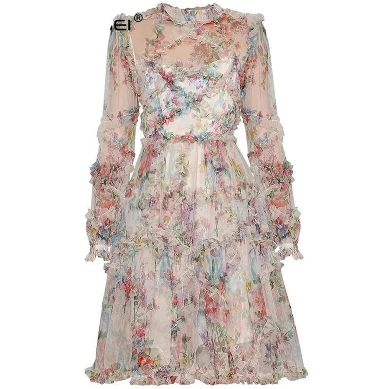 Lantern Sleeve Floral-Print Summer Dress