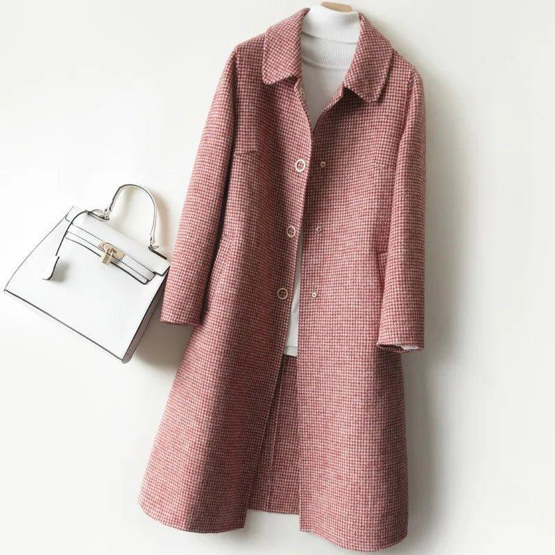 2024 Autumn Winter Temperament Commuter Fashion Loose Pure Color Slim Waist Woolen Double - sided Long Woolen Coat Woman - Trendy Mix