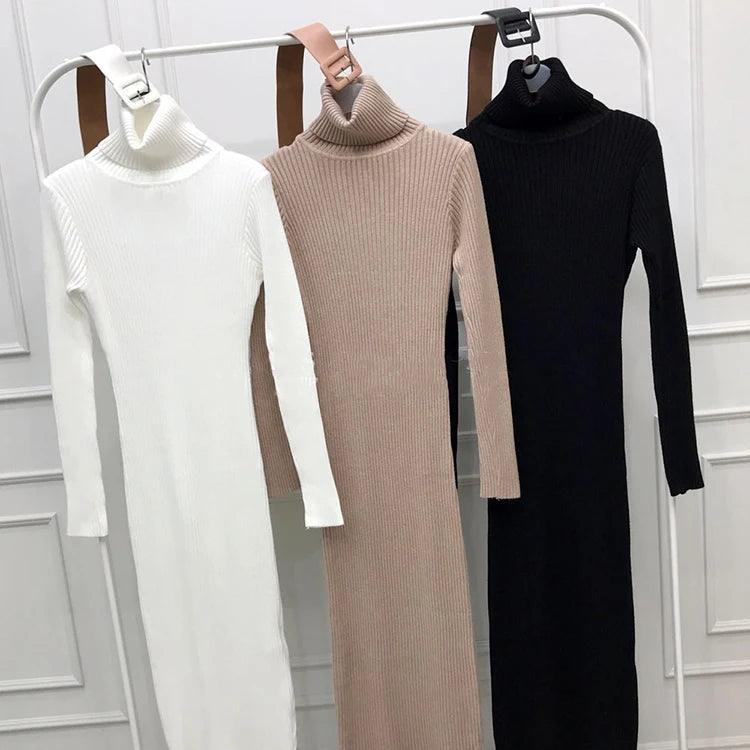 Soft Elegance Belted Turtleneck Dress - Trendy Mix