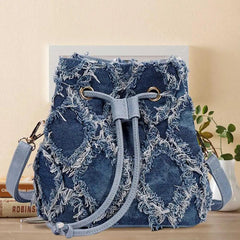 Trendy Denim Bucket Bag with Tassel Detailing - Trendy Mix