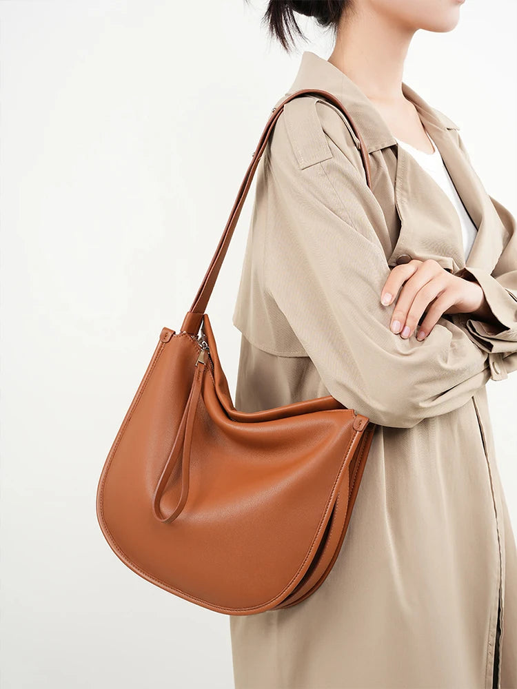 Classic Brown Leather Hobo Bag - Trendy Mix